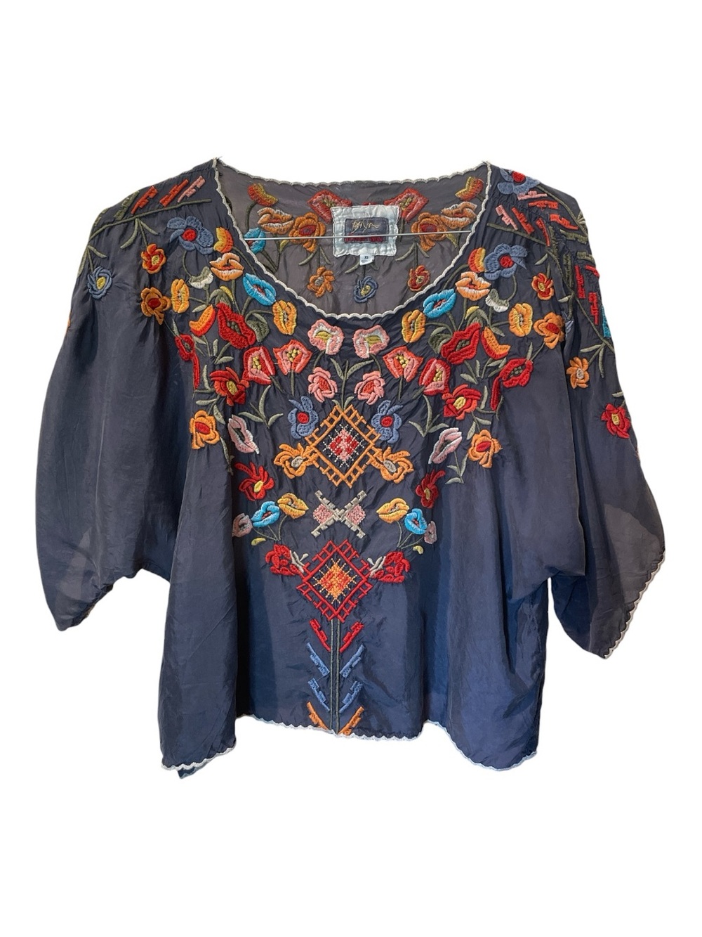 Johnny Was Lombriga Gray Embroidered Top - Picture 2 of 9